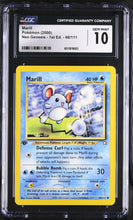 Load image into Gallery viewer, CGC GEM 10 Marill 1st Edition Neo Genesis (Graded Card)
