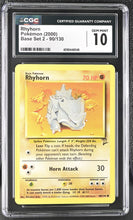 Load image into Gallery viewer, CGC GEM 10 Rhyhorn Base Set 2 (Graded Card)
