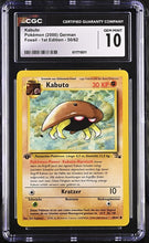 Load image into Gallery viewer, CGC GEM 10 GERMAN Kabuto 1st Edition Fossil (Graded Card)