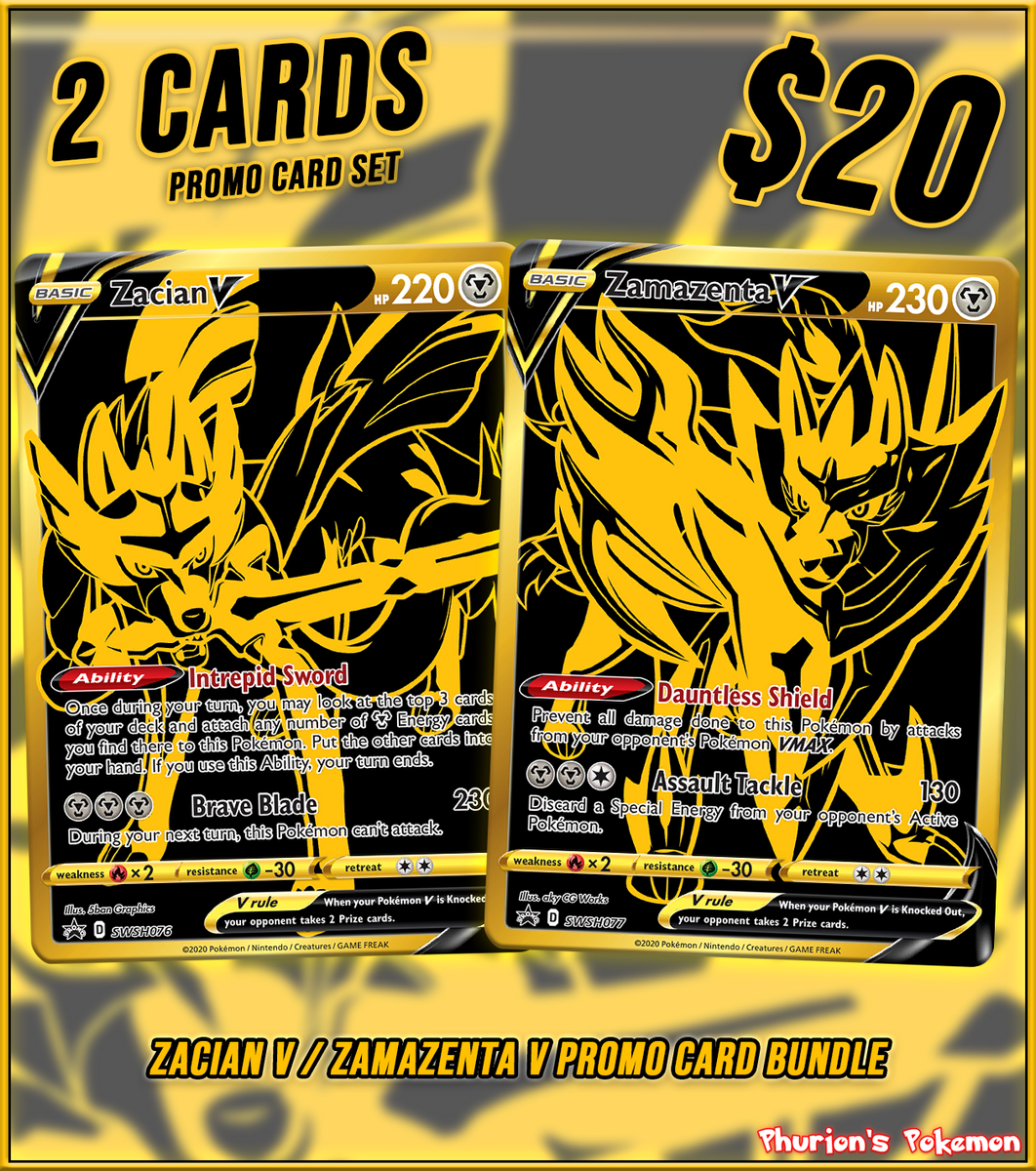 Zacian V & Zamazenta V - Pokemon Black Star Promo Card Lot - SWSH292 &  SWSH293 - Shiny Vault Full Art Card