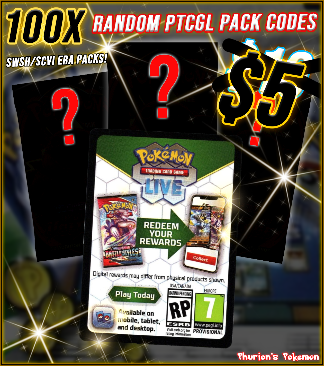 100x Random PTCGL Booster Pack Codes