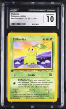 Load image into Gallery viewer, CGC GEM 10 Chikorita 1st Edition Neo Genesis (Graded Card)
