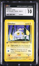 Load image into Gallery viewer, CGC GEM 10 Chinchou 1st Edition Neo Genesis (Graded Card)
