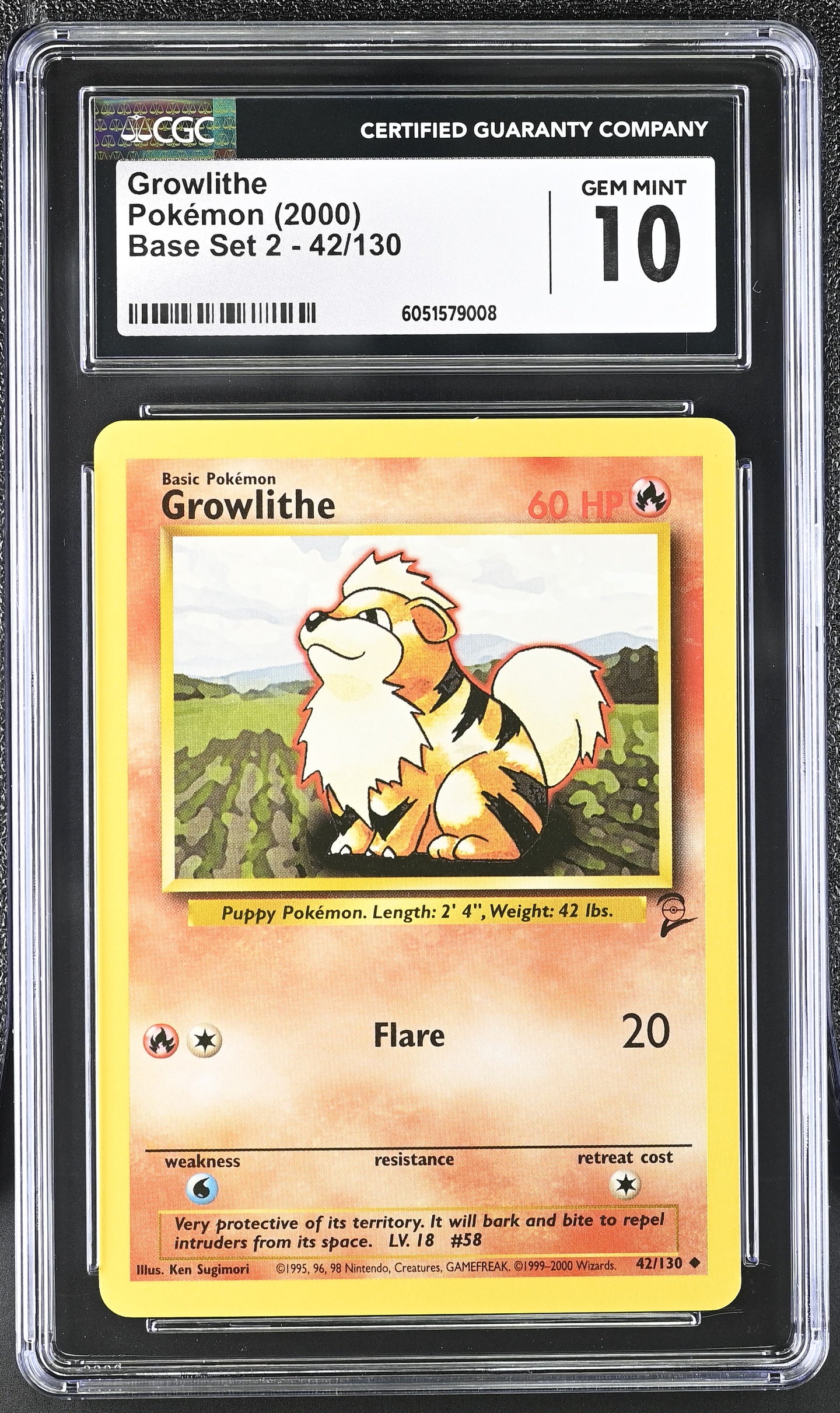 CGC GEM 10 Growlithe Base Set 2 (Graded Card)
