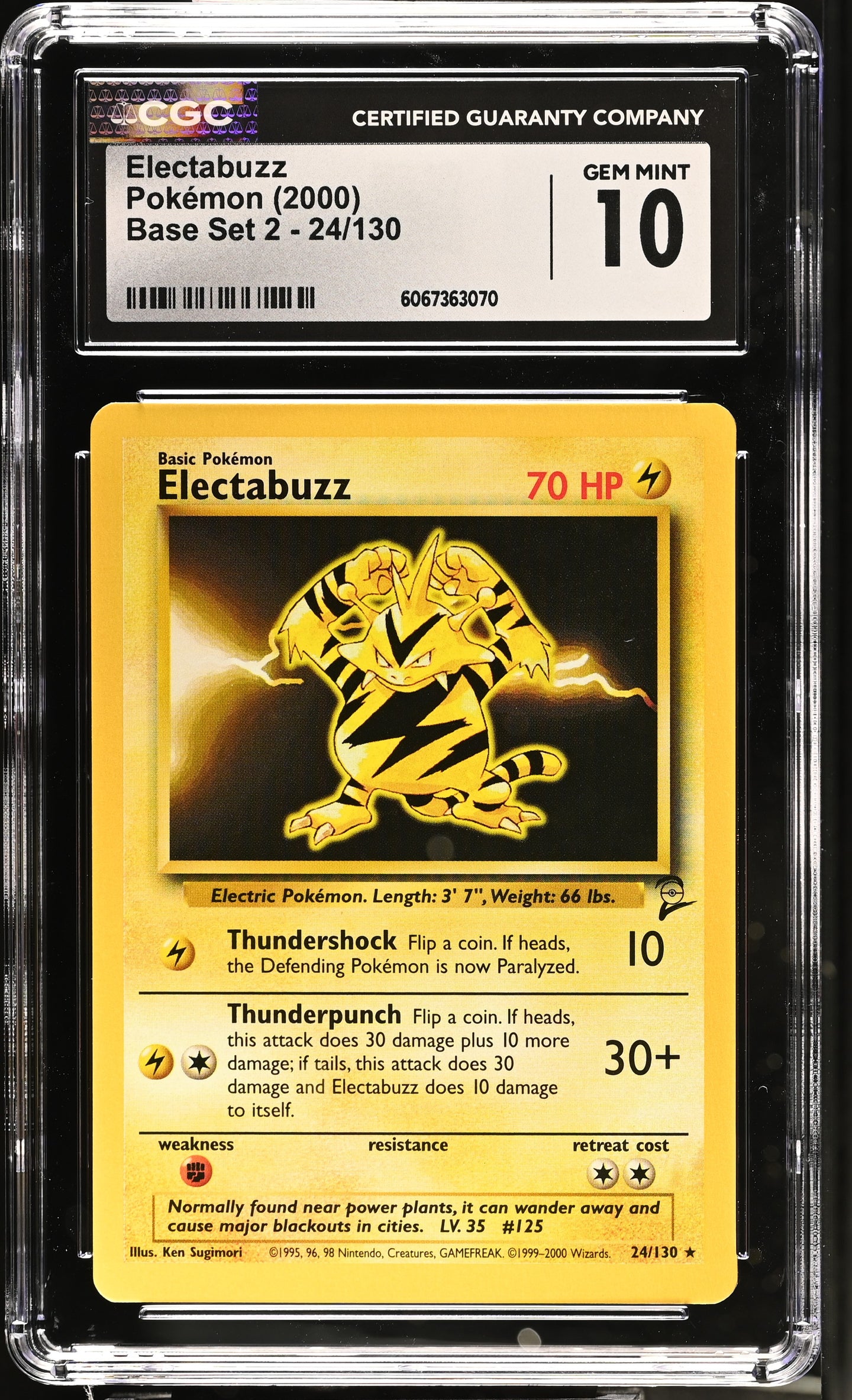 CGC GEM 10 Electabuzz Base 2 (Graded Card)