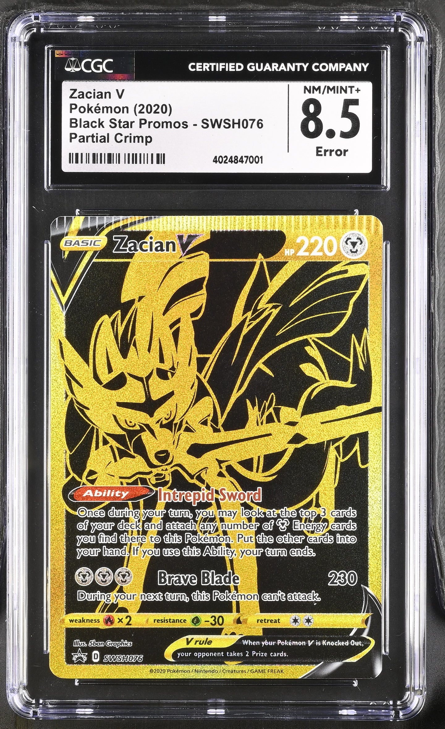 CGC 8.5 Zacian V Gold Partial Crimp ERROR (Graded Card) Phurion CGC 8.5 Zacian V Gold Partial Crimp ERROR (Graded Card) Phurion