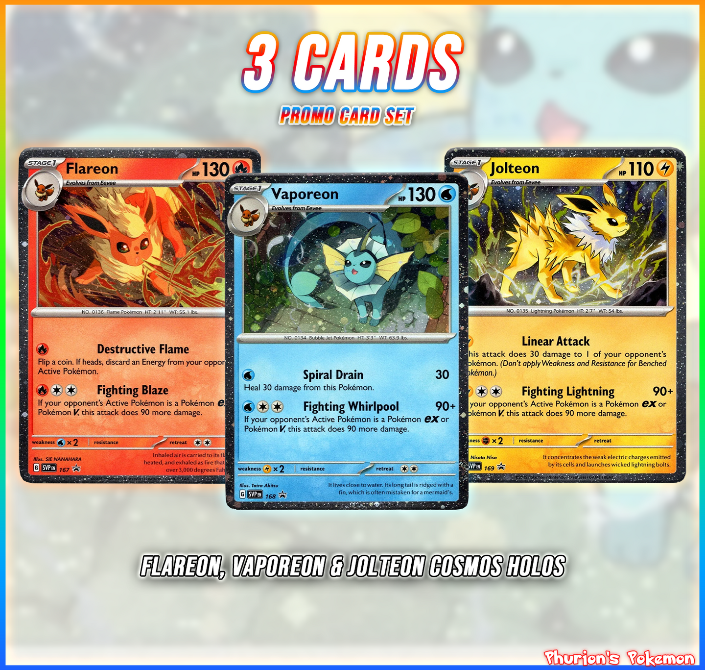 Flareon, Vaporeon, Jolteon Holo Promo Card Bundle (Singles) (Promos)