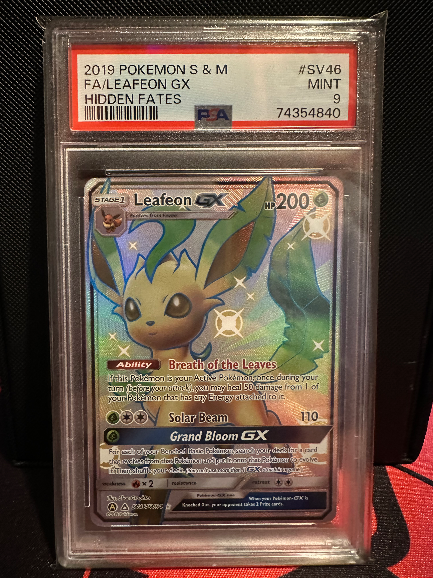 PSA 9 Leafeon GX Full Art Shiny (Graded Card)