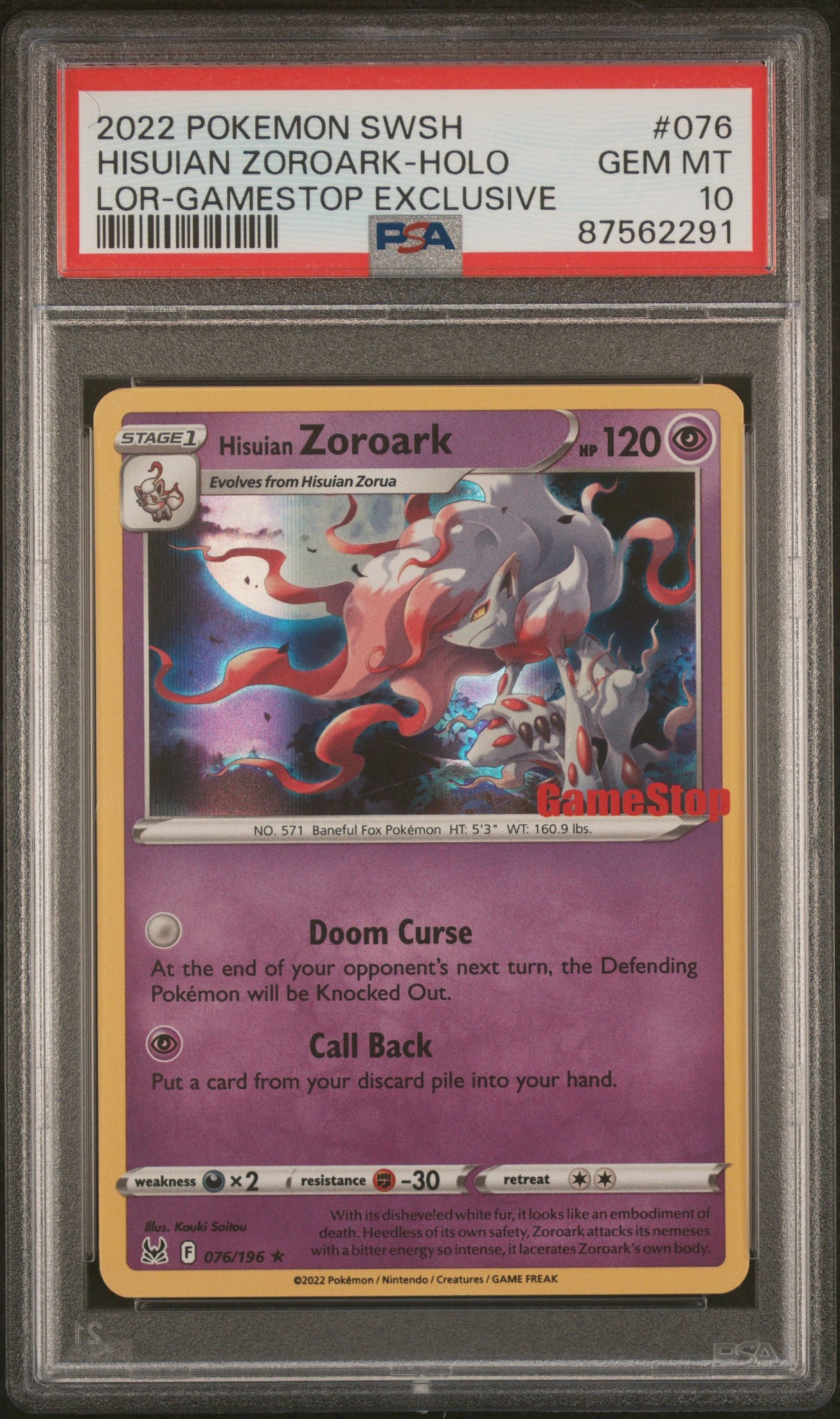 PSA 10 Hisuian Zoroark Gamestop Holo Promo (Graded Card) Phurion PSA 10 Hisuian Zoroark Gamestop Holo Promo (Graded Card) Phurion