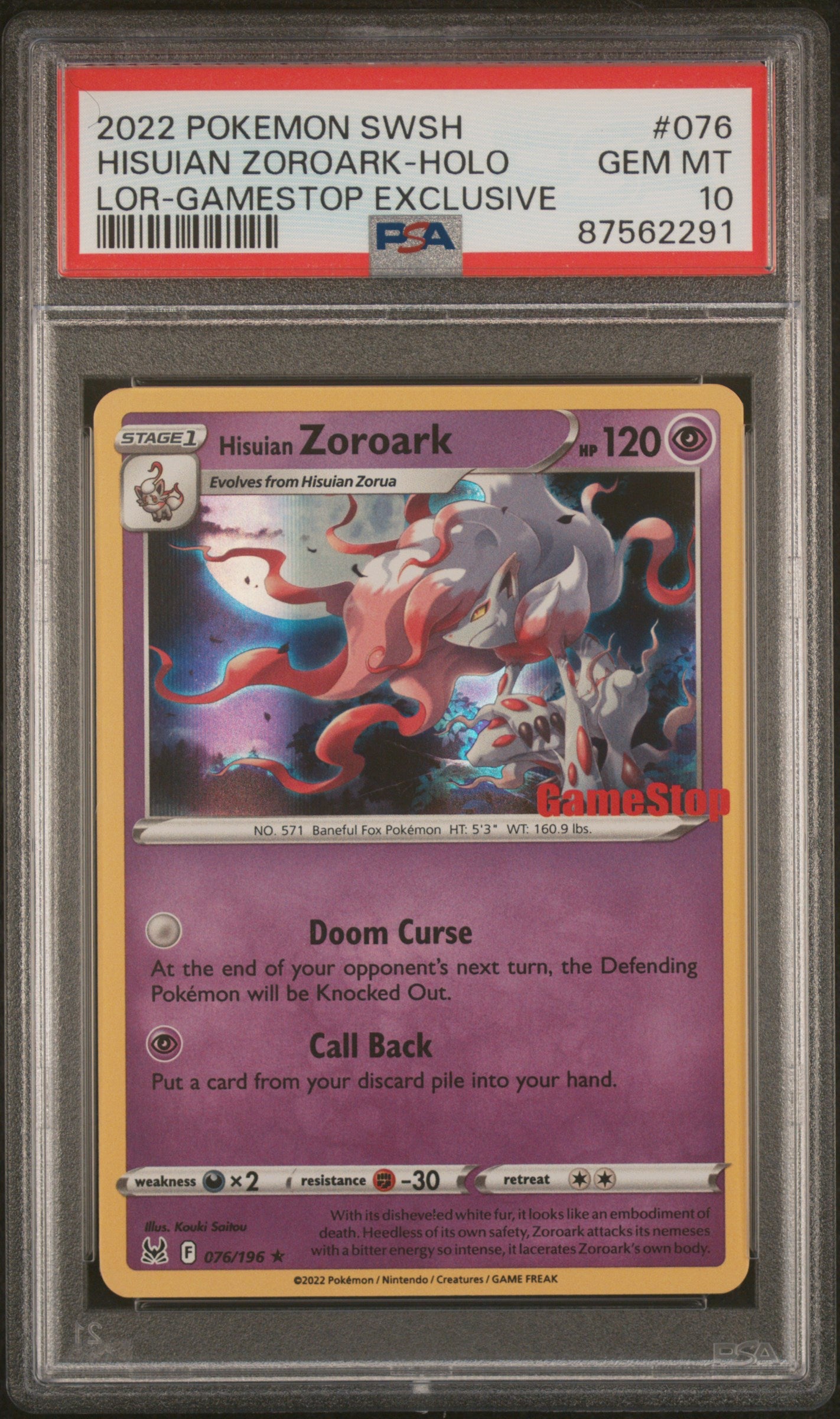 PSA 10 Hisuian Zoroark Gamestop Holo Promo  (Graded Card)