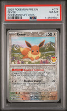 Load image into Gallery viewer, PSA 8 Eevee Reverse Holo Pokemon Day 2025 Stamp Promo (Graded Card)
