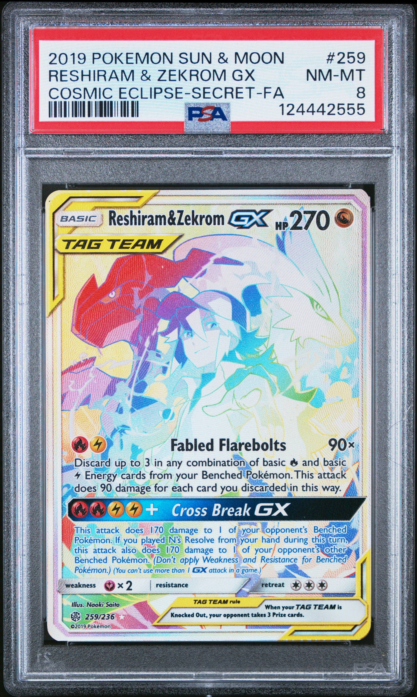 PSA 8 Reshiram & Zekrom GX Rainbow Rare (Graded Card)