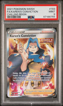 Load image into Gallery viewer, PSA 9 Karen&#39;s Conviction Full Art Trainer (Graded Card)
