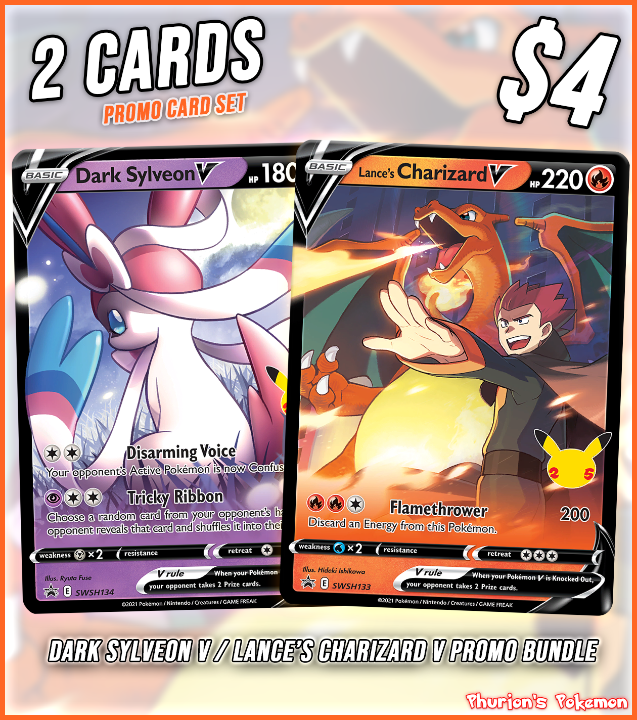Lance's Charizard V / Dark Sylveon V Promo Card Bundle (Singles) (Prom –  Phurion