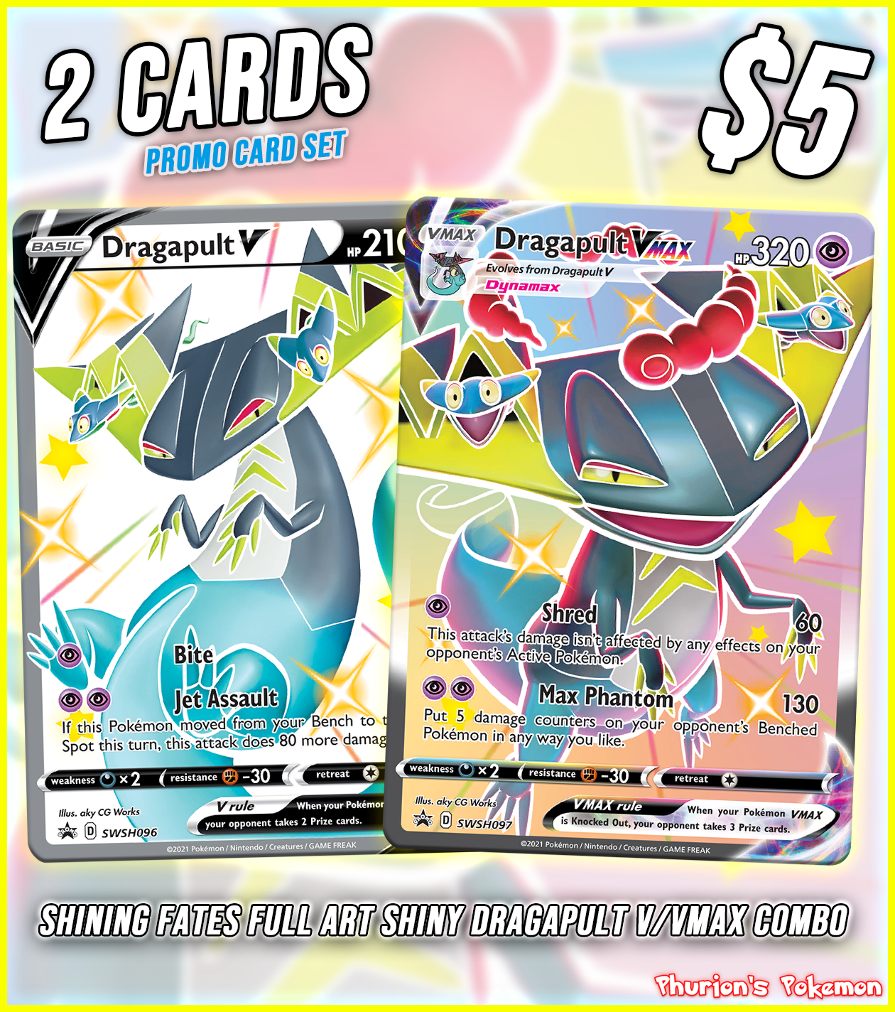 pokemon vmax card set Shiny Dragapult V/VMAX Promo Card Bundle (Singles) (Promos) – Phurion
