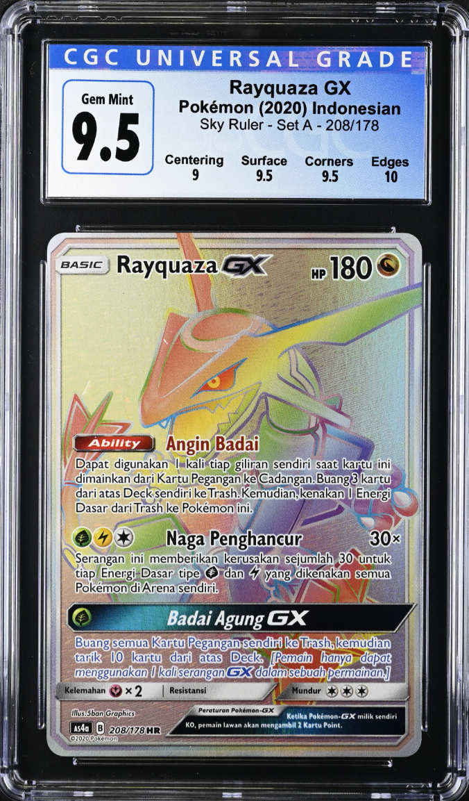 CGC 9.5 Indonesian Rayquaza GX Rainbow (Graded Card)